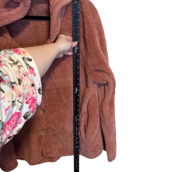 Women’s Cozy Pink Teddy Jacket w/ Cat Ear Hood Button Down Long Sleeve, Size 14 - Picture 9 of 13